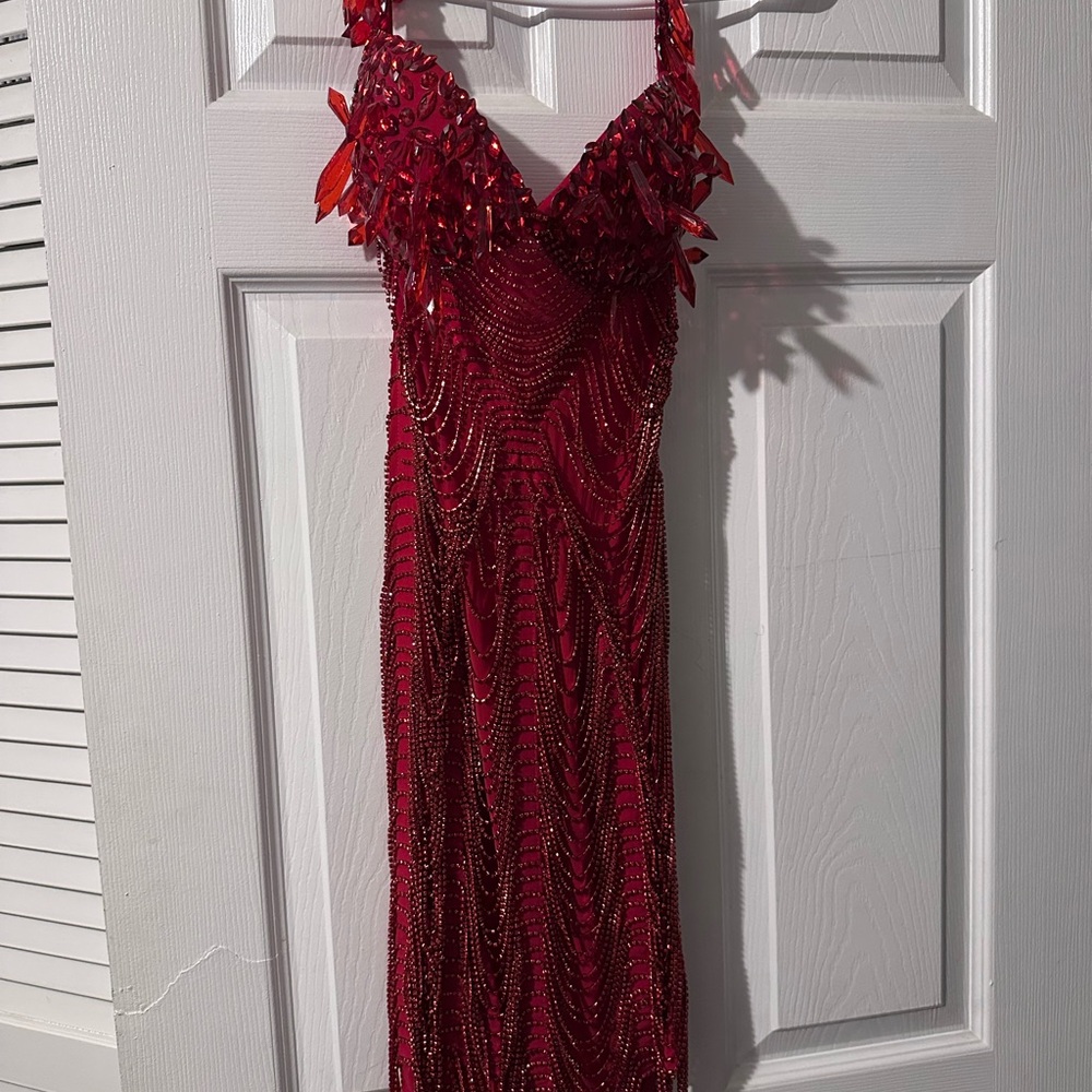 Elegant Red Beaded Dress